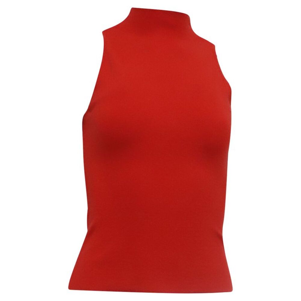 Milly Knitted Mock Neck Tank Top in Red Viscose